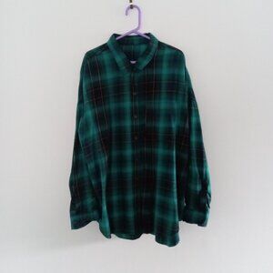 Women button down shirt, size XL, soft cotton, green plaid, new